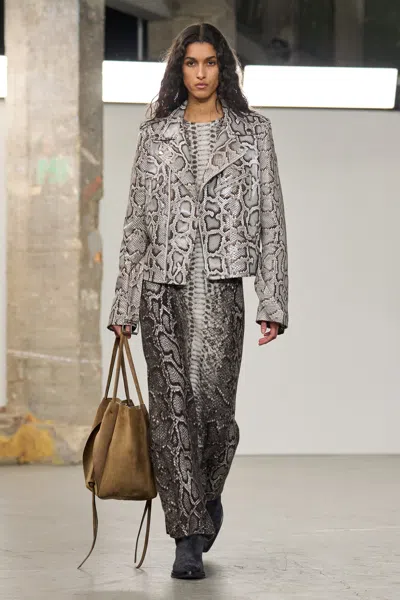 Gabriela Hearst Snake-effect Jacquard-knit Cashmere And Silk Blend Maxi Dress In Gray