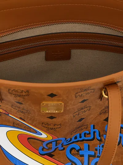 Mcm Small Toni Visetos-monogram Canvas Tote Bag In Brown