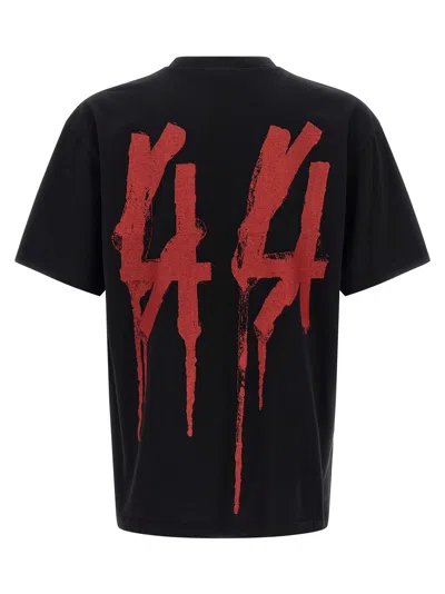 44 Label Group Black Crewneck T-shirt With Logo On The Front And Maxi Logo On The Rear In Cotton Man In Black
