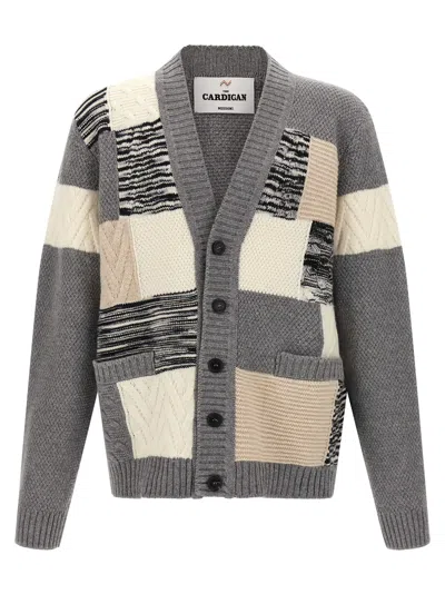 Missoni V-neck Patchwork Knit Cardigan In Gray