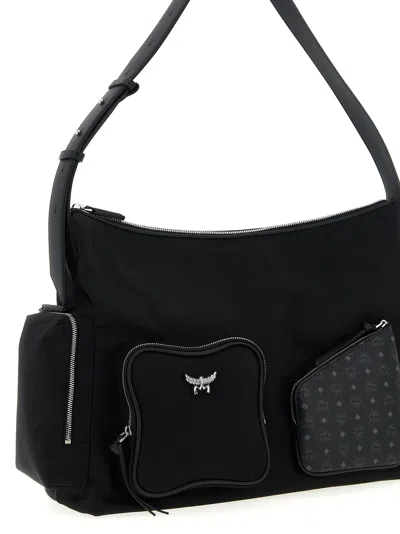 Mcm Borsa A Spalla Aren In Tessuto Nero Donna In Black