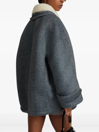 Ermanno Scervino Herringbone-pattern Faux-fur Collar Coat In Blue