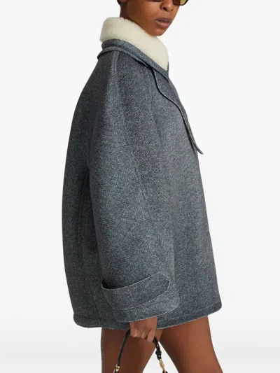 Ermanno Scervino Herringbone-pattern Faux-fur Collar Coat In Blue