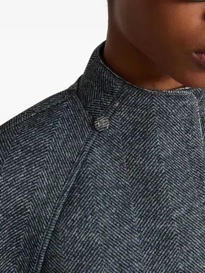 Ermanno Scervino Herringbone-pattern Faux-fur Collar Coat In Blue