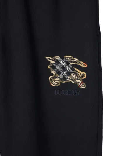 Burberry Embroidered Logo Cotton Sweatpants In Black