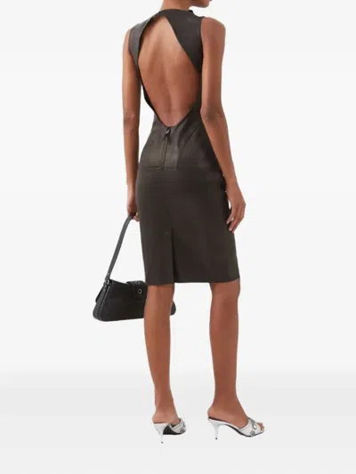 Rick Owens Open-back Leather Midi Dress In Black