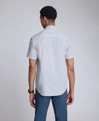 Kenneth Cole Printed Short Sleeve Pocket Button-down Shirt In Blue