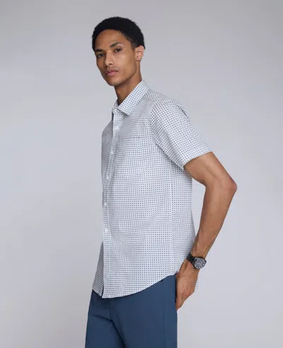 Kenneth Cole Printed Short Sleeve Pocket Button-down Shirt In Blue