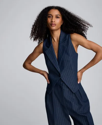 Kenneth Cole Fitted Pinstripe One-button Vest In Blue