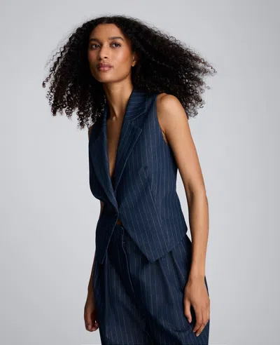 Kenneth Cole Fitted Pinstripe One-button Vest In Blue