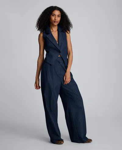 Kenneth Cole Fitted Pinstripe One-button Vest In Blue