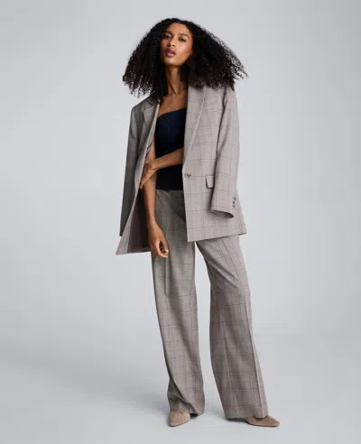 Kenneth Cole Plaid One Button Belted Jacket