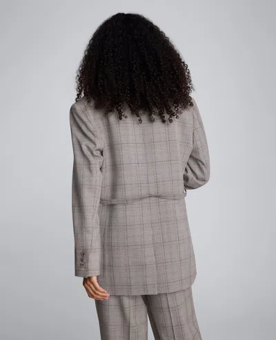 Kenneth Cole Plaid One Button Belted Jacket