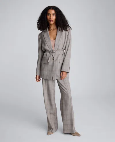 Kenneth Cole Plaid One Button Belted Jacket