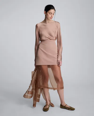 Kenneth Cole Solid Satin Cowl Back Long Sleeve Blouse In Pink