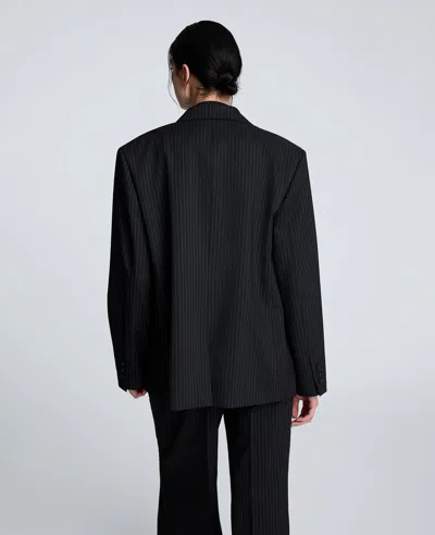 Kenneth Cole Pinstripe Double Breasted Boyfriend Jacket In Black