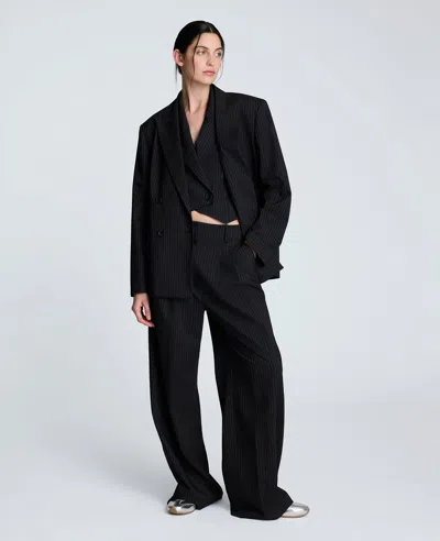 Kenneth Cole Pinstripe Double Breasted Boyfriend Jacket In Black