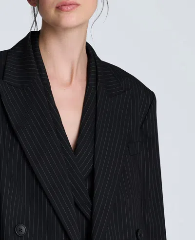 Kenneth Cole Pinstripe Double Breasted Boyfriend Jacket In Black