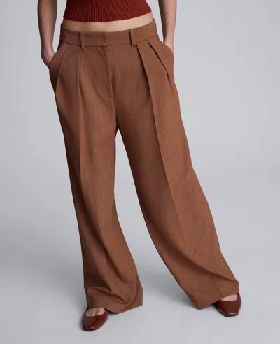 Kenneth Cole Melange High Rise Fly Front Double Pleat Wide Leg Pant In Brown