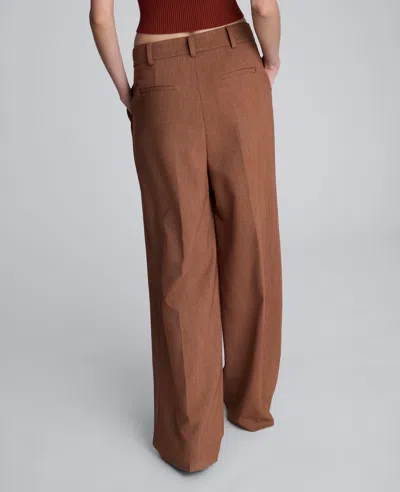 Kenneth Cole Melange High Rise Fly Front Double Pleat Wide Leg Pant In Brown