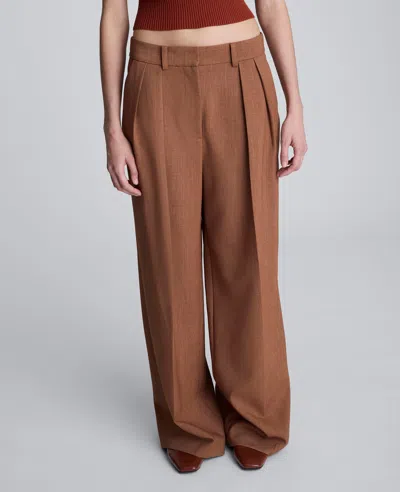 Kenneth Cole Melange High Rise Fly Front Double Pleat Wide Leg Pant In Brown
