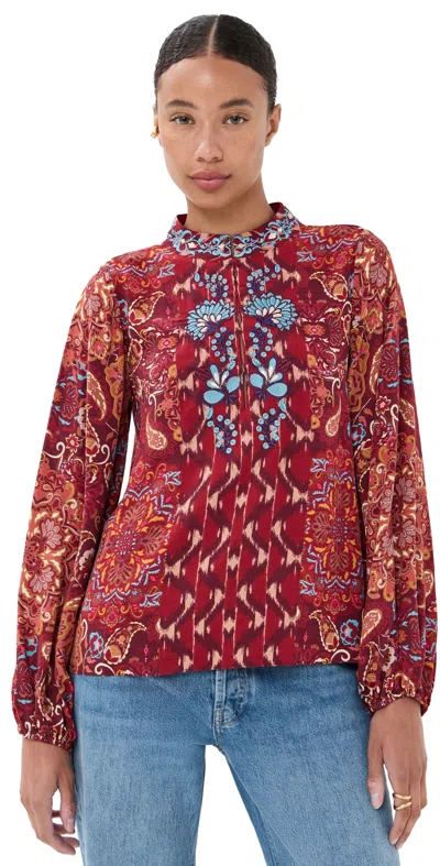 Figue Kit Paisley-print Balloon-sleeve Top In Burgundy