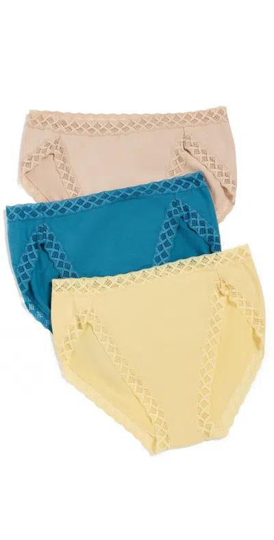 Natori Bliss French Cut 3-pack Briefs Golden/dragonfly/café In Multi