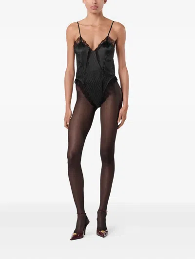 Versace Bodysuit With Lace Inserts In Black