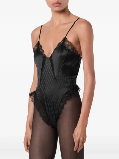 Versace Bodysuit With Lace Inserts In Black