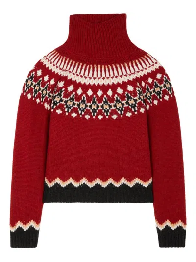 Alanui Intricately Patterned Red Turtleneck Sweater In Red