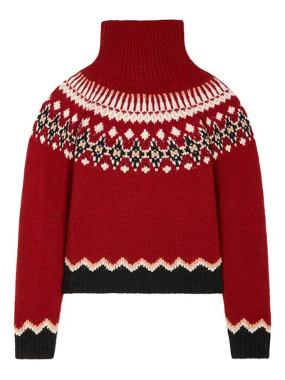 Alanui Intricately Patterned Red Turtleneck Sweater In Red
