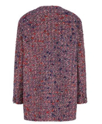 Gucci Womens Blue Red Mc Boucle-texture Round-neck Wool-blend Jacket In Blue