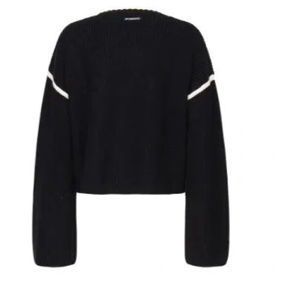Pinko Round-neck Sweater With Bejewelled Embroidery In Blue
