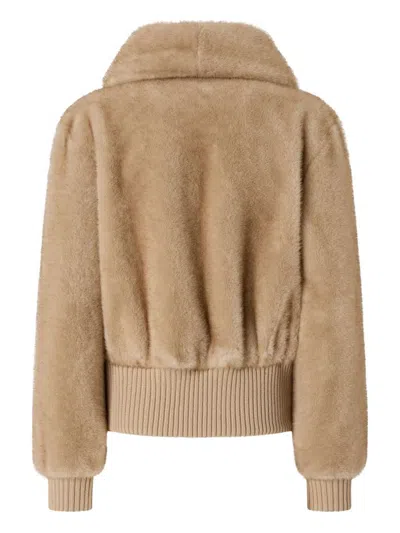 Pinko Faux-fur Ribbed-hem Jacket In Brown