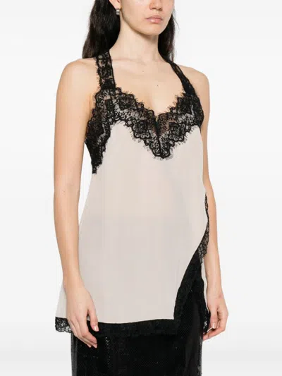 Pinko Lingerie Top With Lace In Gray
