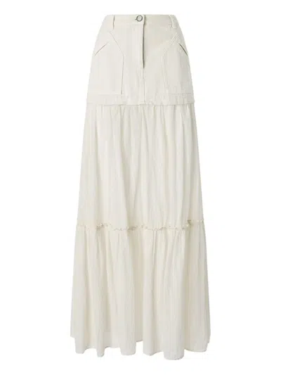 Pinko Long Skirt In Canvas And Cotton Voile In White