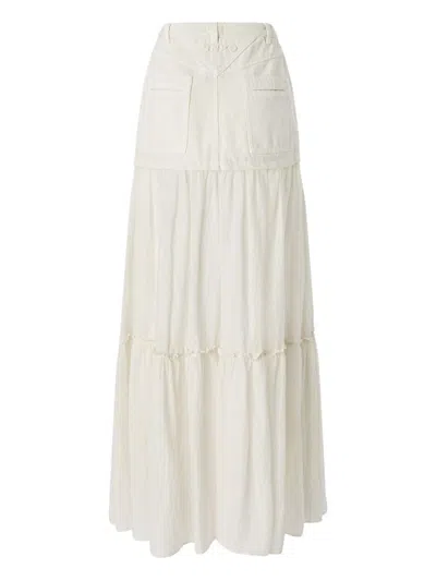 Pinko Long Skirt In Canvas And Cotton Voile In White