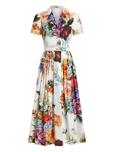 Dolce & Gabbana Pleated Floral-print Cotton-poplin Midi Dress In Multi