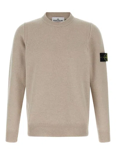 Stone Island Logo Badge Sweater Sweaters And Cardigans Beige In Neutral