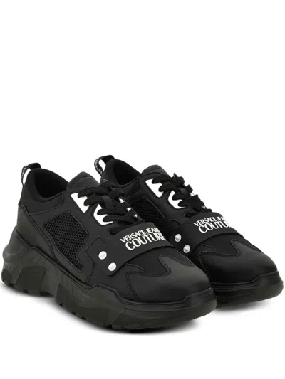 Versace Jeans Couture Logo-plaque Mesh Sneakers In Black