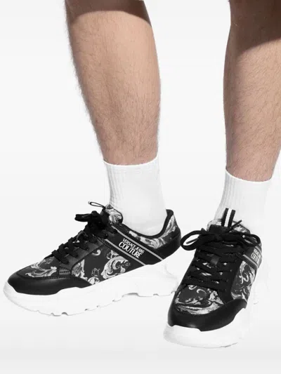 Versace Jeans Couture Baroque-print Sneakers In Black