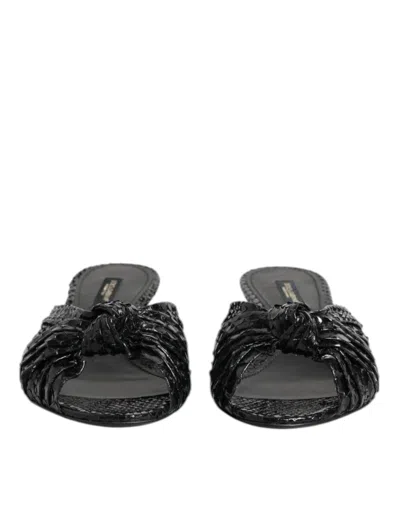 Dolce & Gabbana Black Exotic Leather Heels Slides Shoes In Black