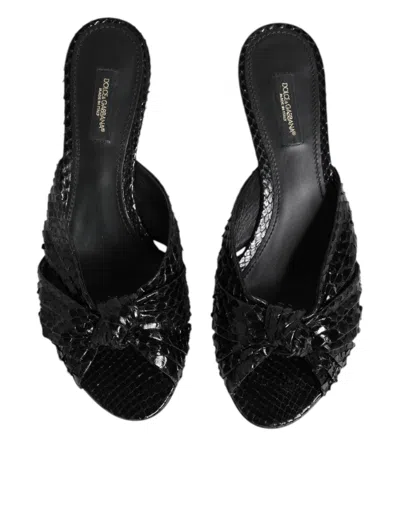 Dolce & Gabbana Black Exotic Leather Heels Slides Shoes In Black