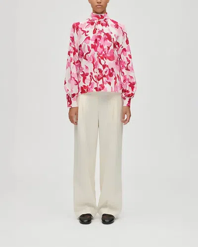Stine Goya Gathered High Neck Long Sleeve Top In Multi