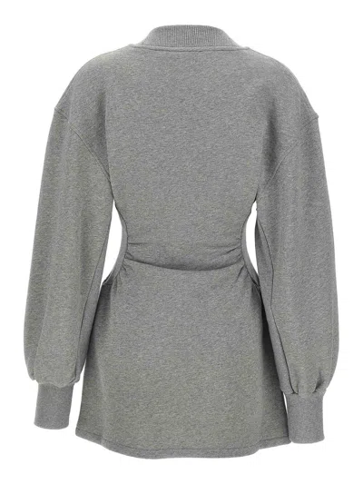 Attico Grey Mini Dress With V Neck And Logo Lettering On The Front In Cotton Woman In Gray