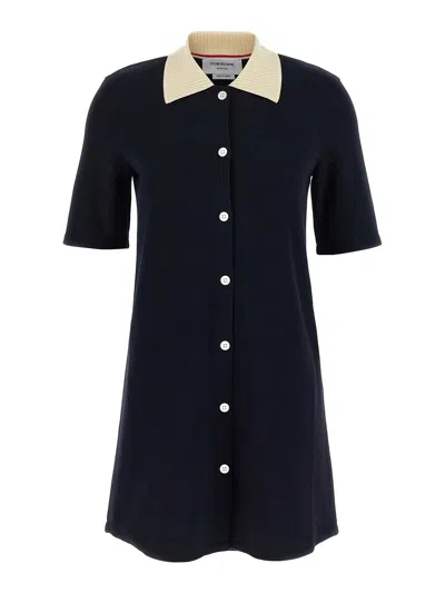 Thom Browne Collared Dress With Short Sleeves In Blue