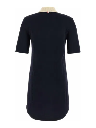 Thom Browne Collared Dress With Short Sleeves In Blue