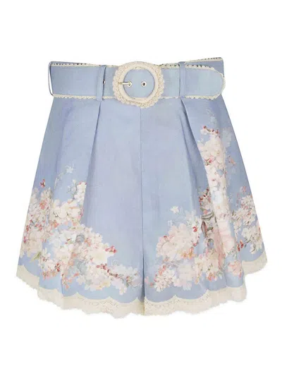 Zimmermann Printed Linen Cascadian Shorts In Blue
