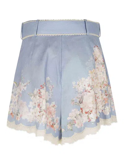Zimmermann Printed Linen Cascadian Shorts In Blue