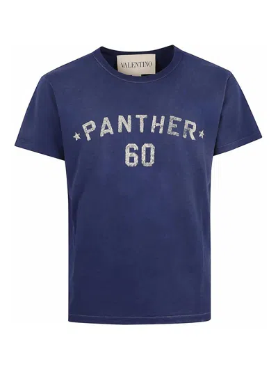 Valentino Panther Graphic Print Crew Neck T-shirt In Blue